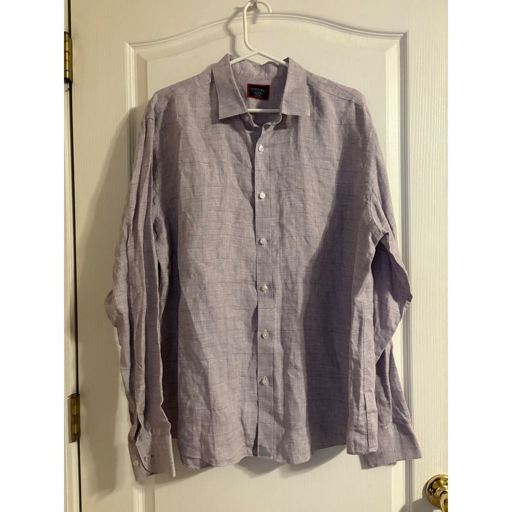 UNTUCKit Button Down Mens XL Purple Linen Torontel WR Plaid Shirt Preppy